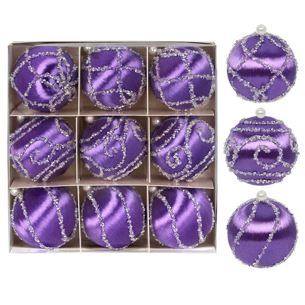 Silk Thread Covered Christmas Ball Ornaments Satin Shatterproof Bubbles Kit Xmas Tree Hanging Decor 6