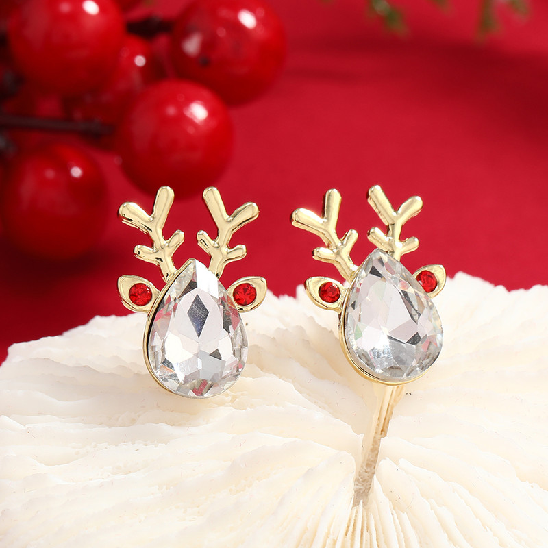 Pearl Snowflake Bell Elk Christmas Jewelry Accessories, New Trendy Rhinestone Imitation Christmas Hat Stud Earrings