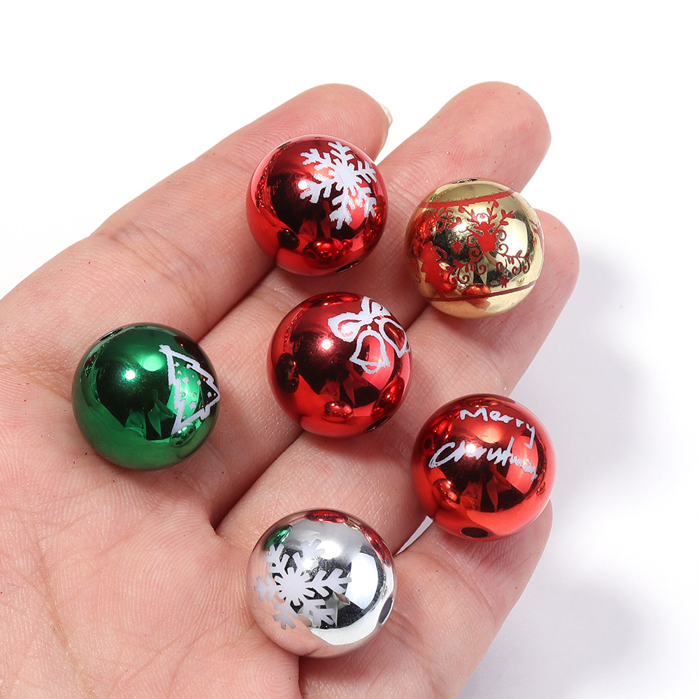 Color Printed Big Ball Bead, Christmas Acrylic Beads, for Christmas Tree Party Decoration, Ornament Making Accessories