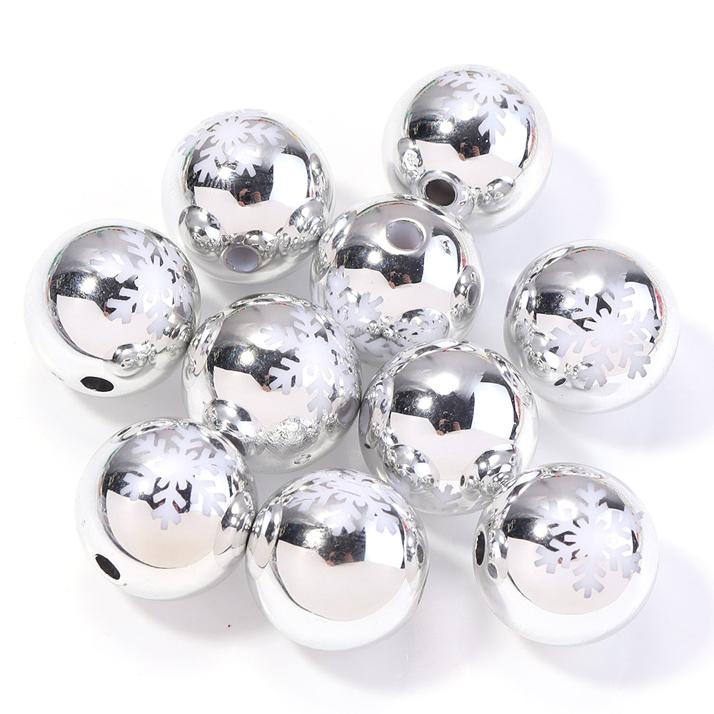 Color Printed Big Ball Bead, Christmas Acrylic Beads, for Christmas Tree Party Decoration, Ornament Making Accessories
