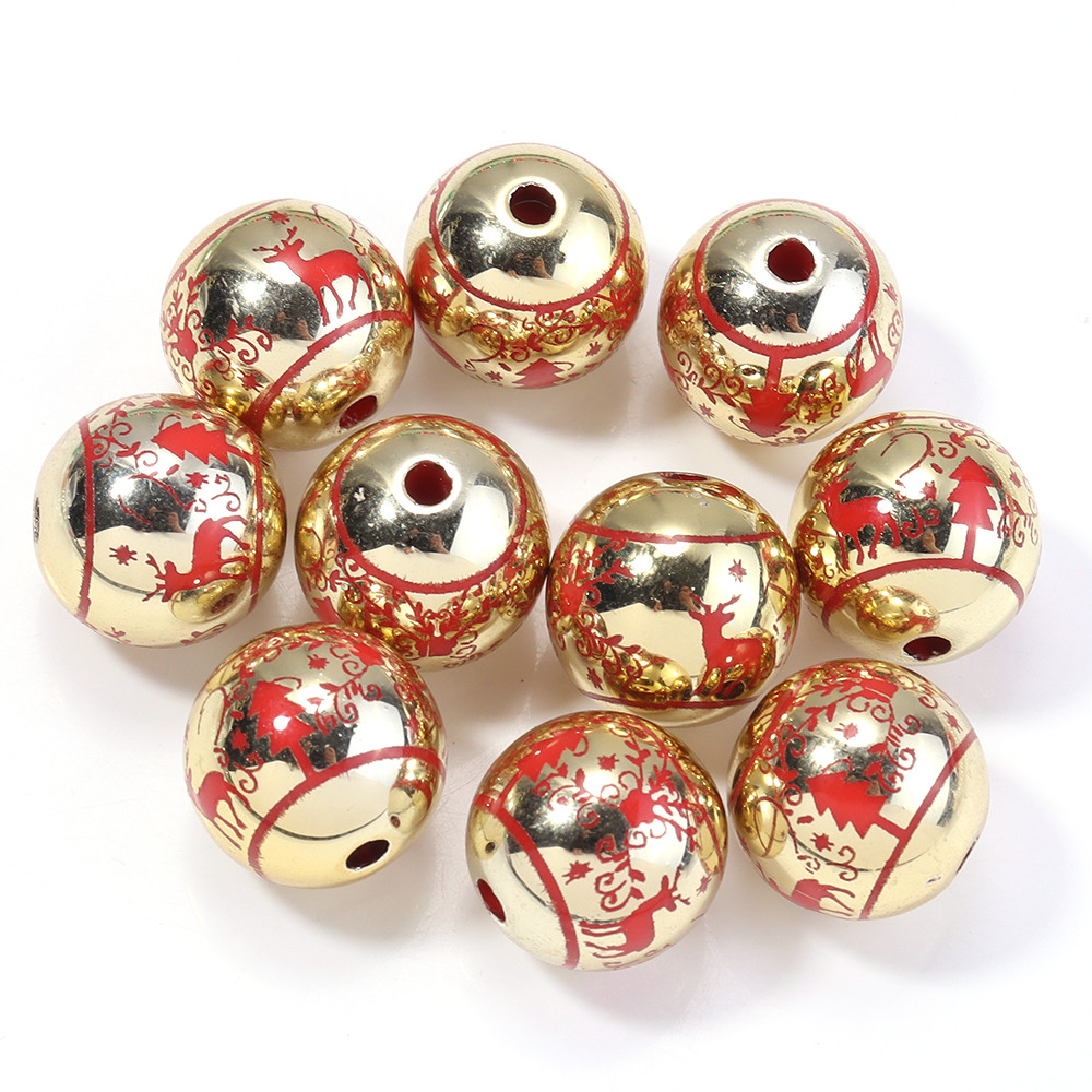 Color Printed Big Ball Bead, Christmas Acrylic Beads, for Christmas Tree Party Decoration, Ornament Making Accessories