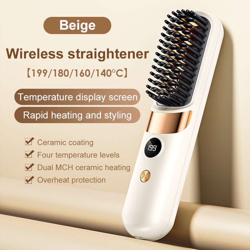 Cordless Hair Straightener Brush Portable Rechargeable Travel Styling Comb With LED Display 5