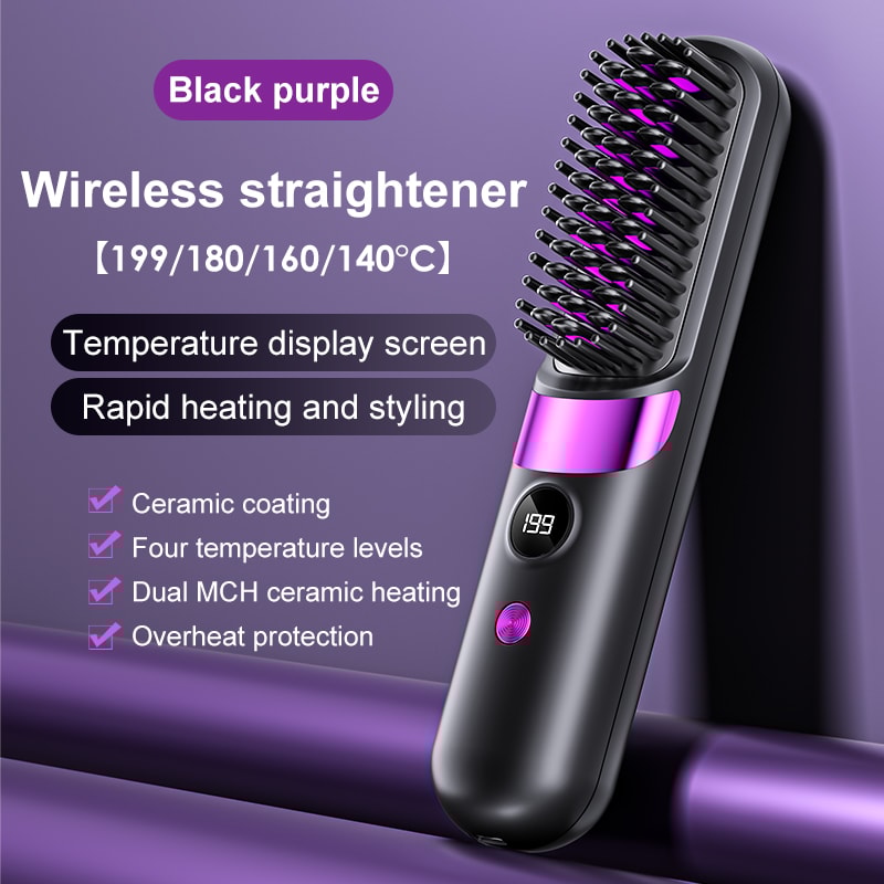Cordless Hair Straightener Brush Portable Rechargeable Travel Styling Comb With LED Display 6