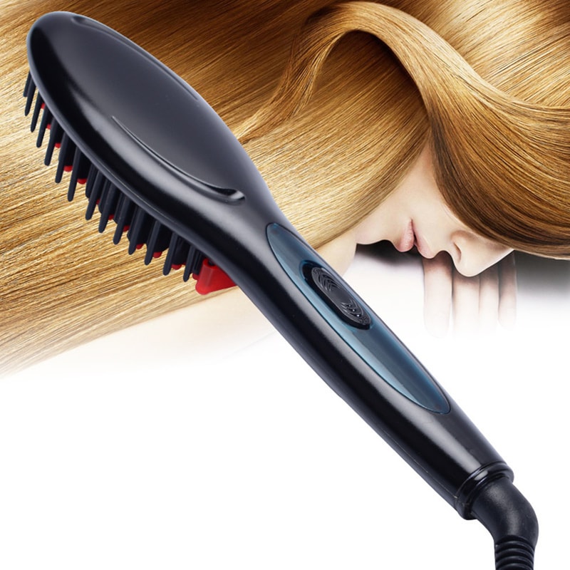 Professional Ceramic Hair Straightening Brush Electric Comb Anti Frizz Styler