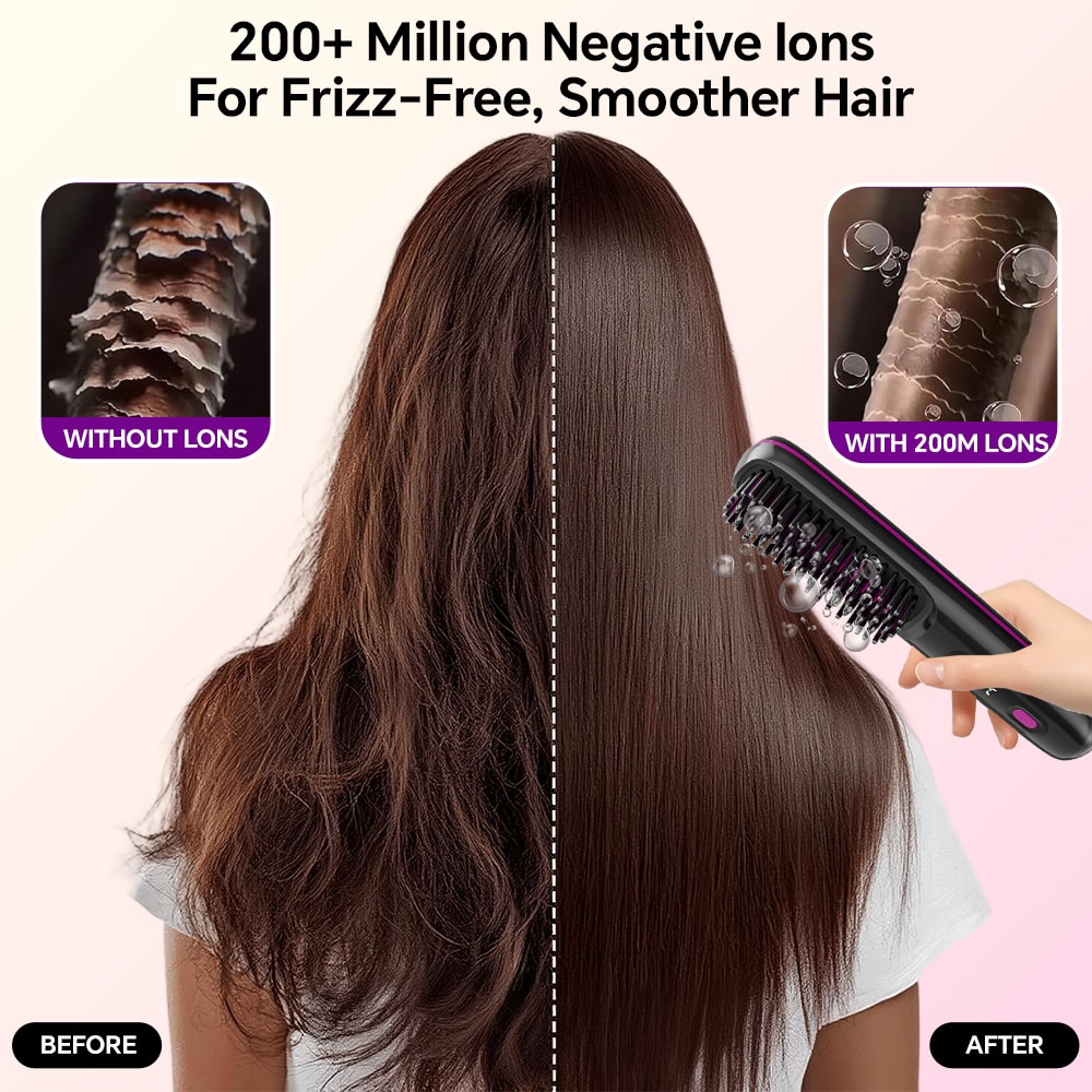 Rechargeable Ionic Hair Straightener Brush Fast Heating Portable Styling Comb 3
