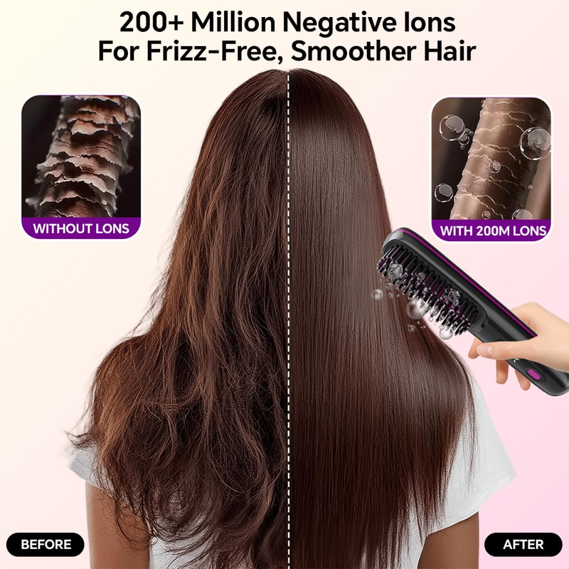 Rechargeable Ionic Hair Straightener Brush Fast Heating Portable Styling Comb 3