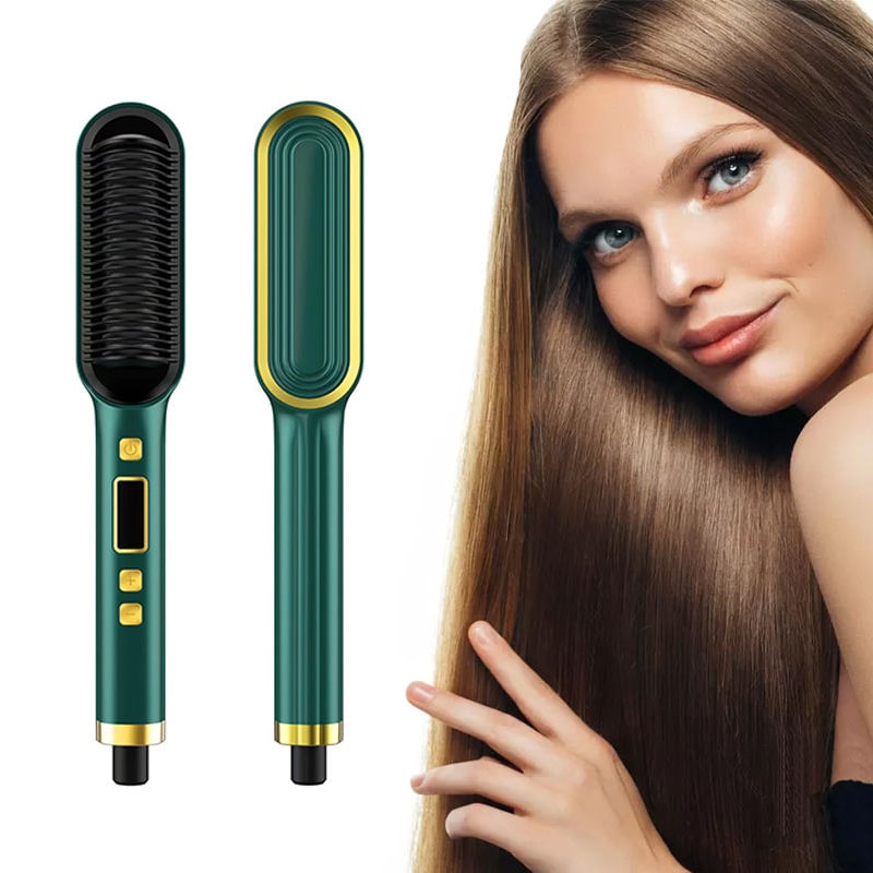 Ionic Hair Straightening Brush with LCD Display Electric Hair Straightener Brush Comb