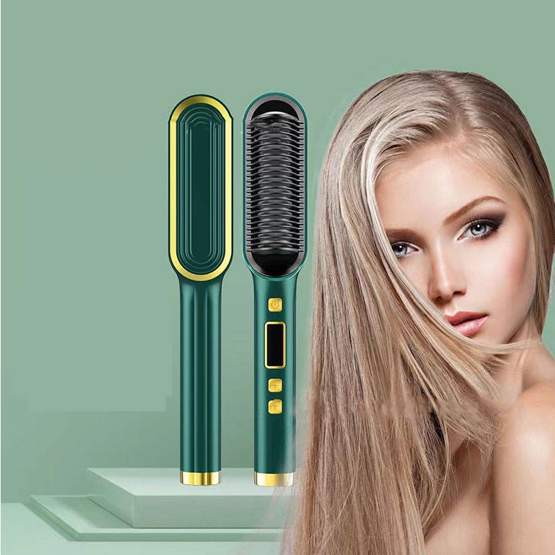 Ionic Hair Straightening Brush with LCD Display Electric Hair Straightener Brush Comb