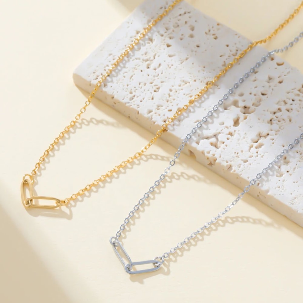 Stainless Steel Paperclip Chain Necklace Minimalist Choker for Women