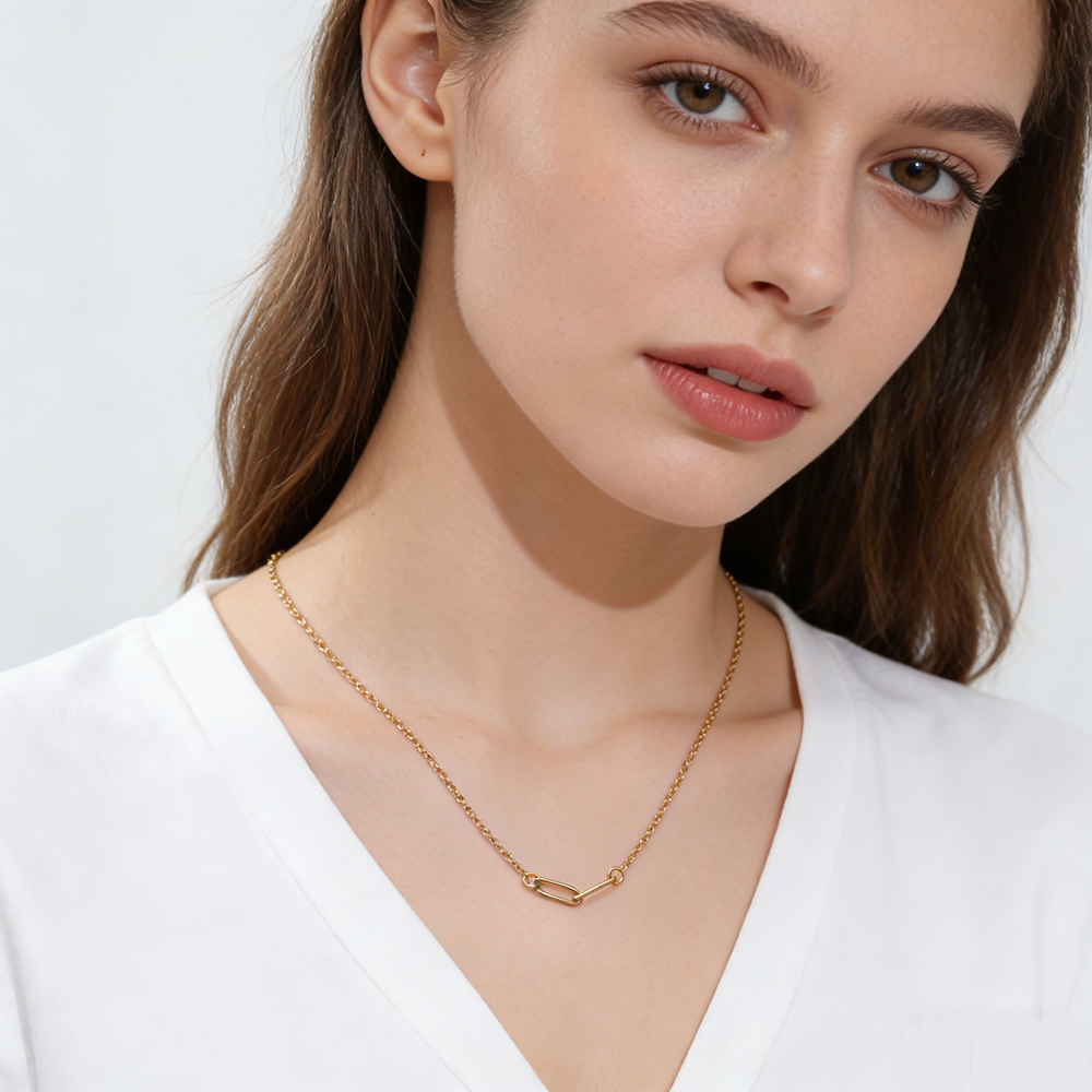 Stainless Steel Paperclip Chain Necklace Minimalist Choker for Women