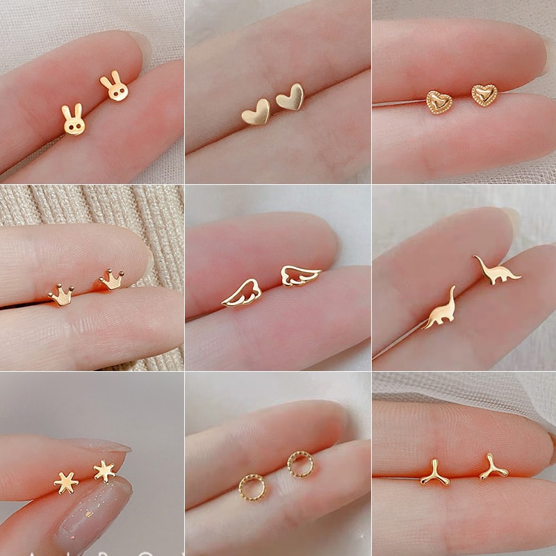 Gold Butterfly Heart Cartilage Stud Earrings For Women Mini Helix Tragus Jewelry 0