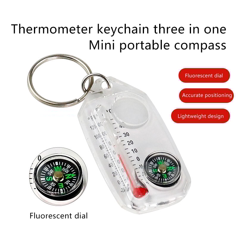 Mini Compass Keychain with Thermometer Portable Survival Compass Keyring for Outdoor Navigation