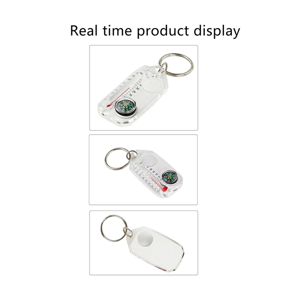 Mini Compass Keychain with Thermometer Portable Survival Compass Keyring for Outdoor Navigation