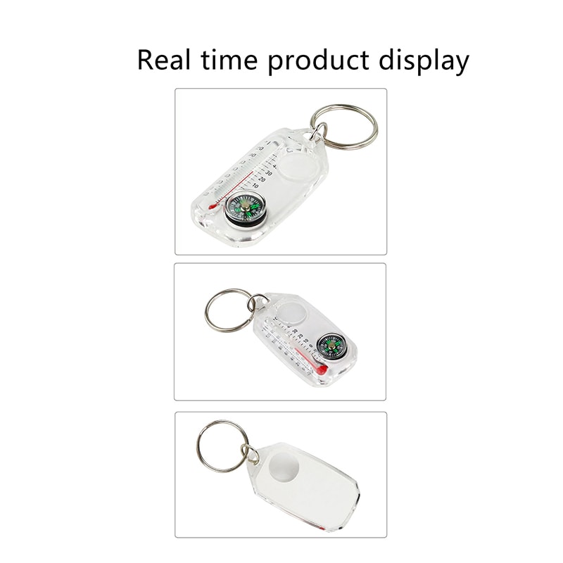 Mini Compass Keychain with Thermometer Portable Survival Compass Keyring for Outdoor Navigation