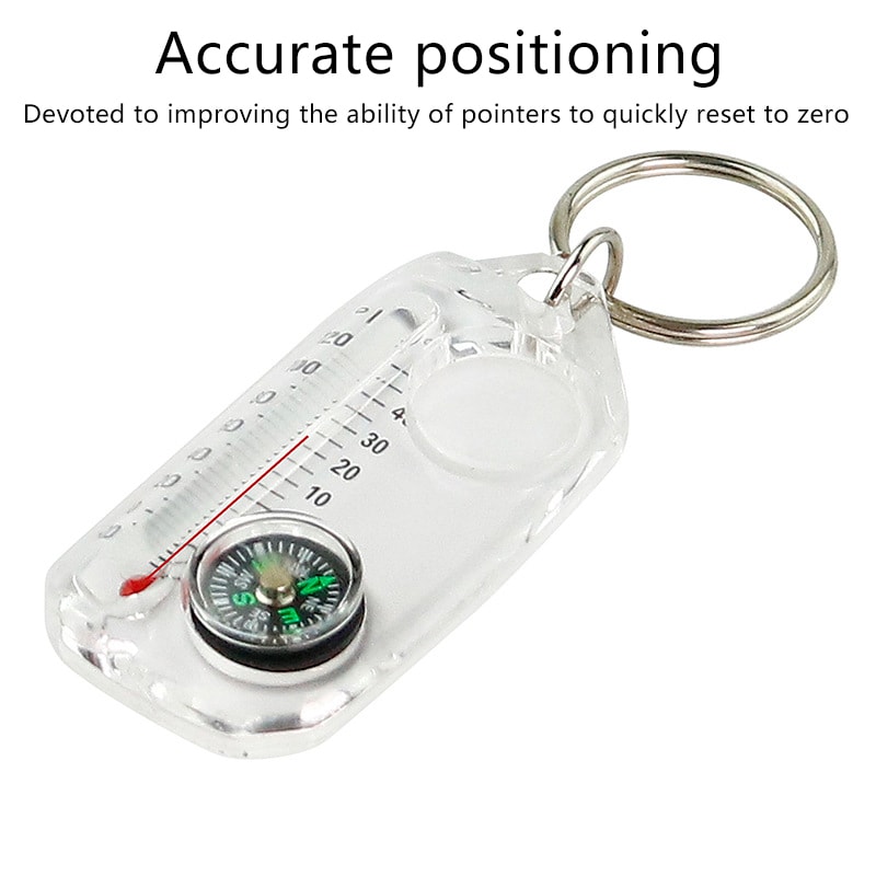 Mini Compass Keychain with Thermometer Portable Survival Compass Keyring for Outdoor Navigation