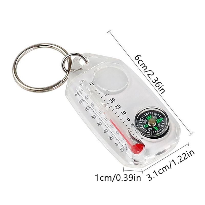 Mini Compass Keychain with Thermometer Portable Survival Compass Keyring for Outdoor Navigation