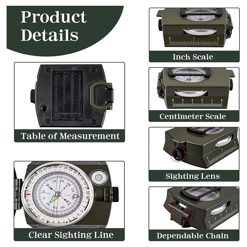 Tactical Survival Compass Waterproof Military Hiking Navigation Tool with Lensatic Sighting