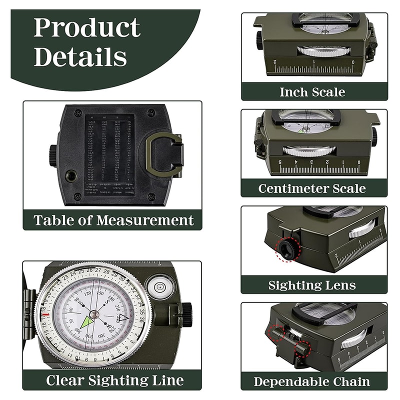 Tactical Survival Compass Waterproof Military Hiking Navigation Tool with Lensatic Sighting