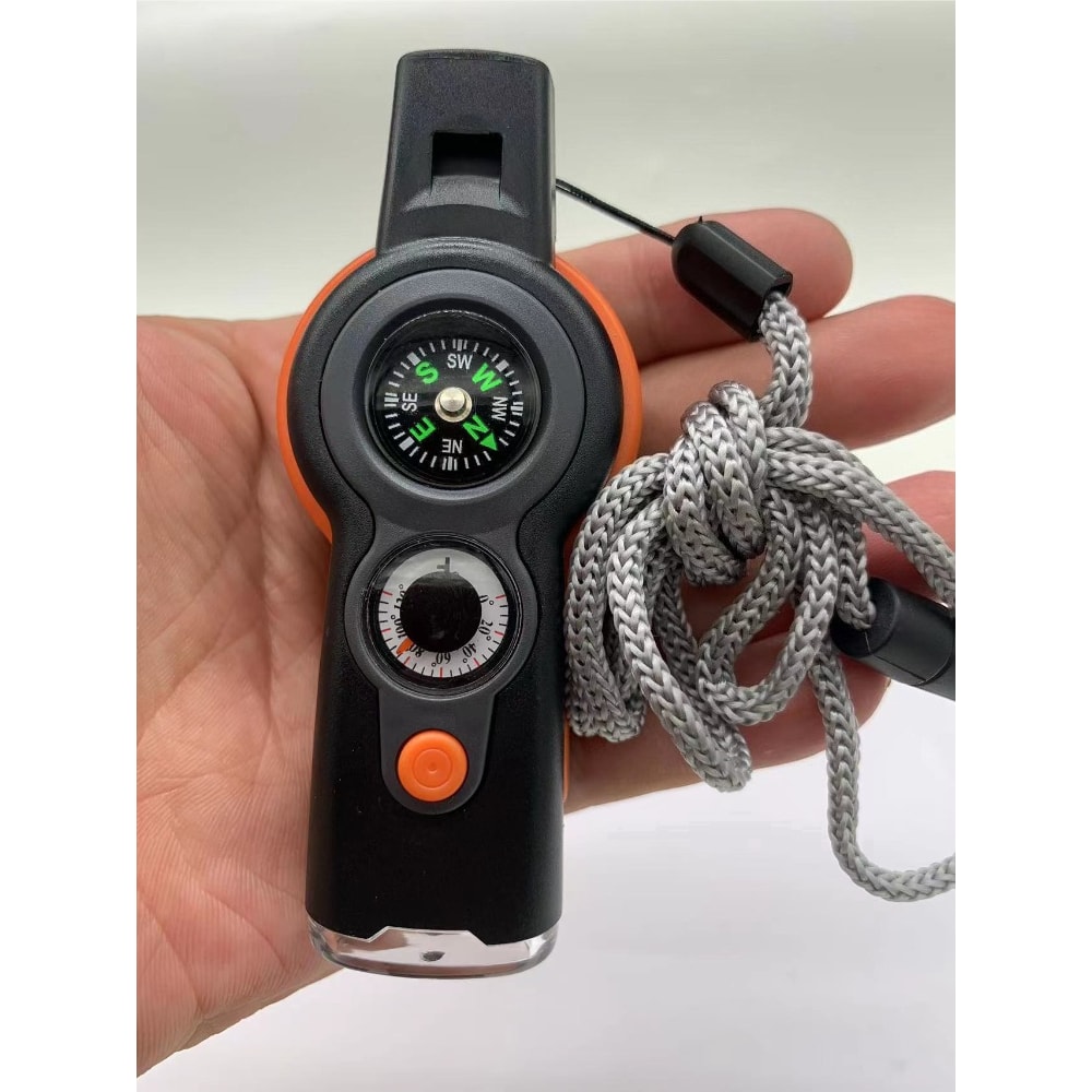 Survival Whistle with Compass Thermometer & LED Flashlight for Outdoor Safety