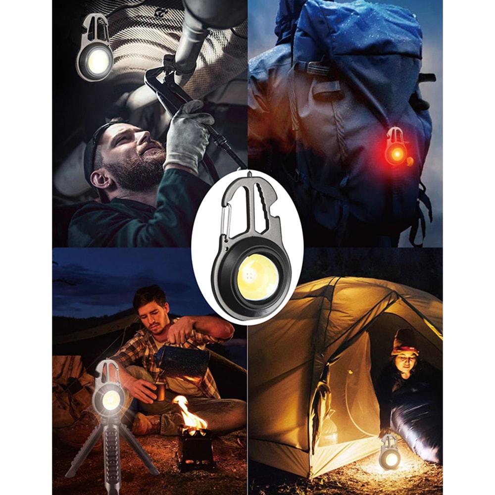 Rechargeable Mini Keychain Flashlight COB LED Portable Work Light for Camping Emergency Repair