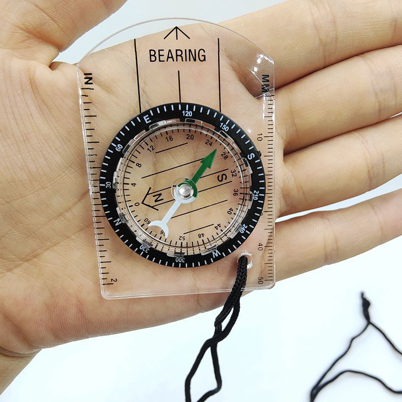 Mini Transparent Map Compass Keychain with Scale for Hiking & Navigation