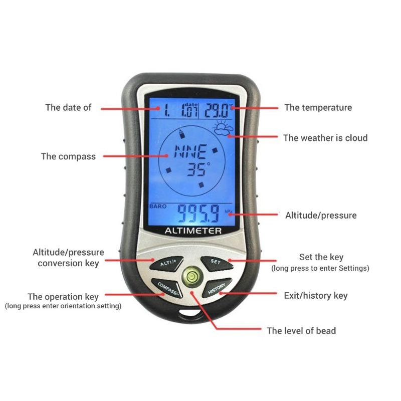 Portable Digital Altimeter Compass with Barometer & Thermometer for Hiking, Fishing & Outdoor Navigation