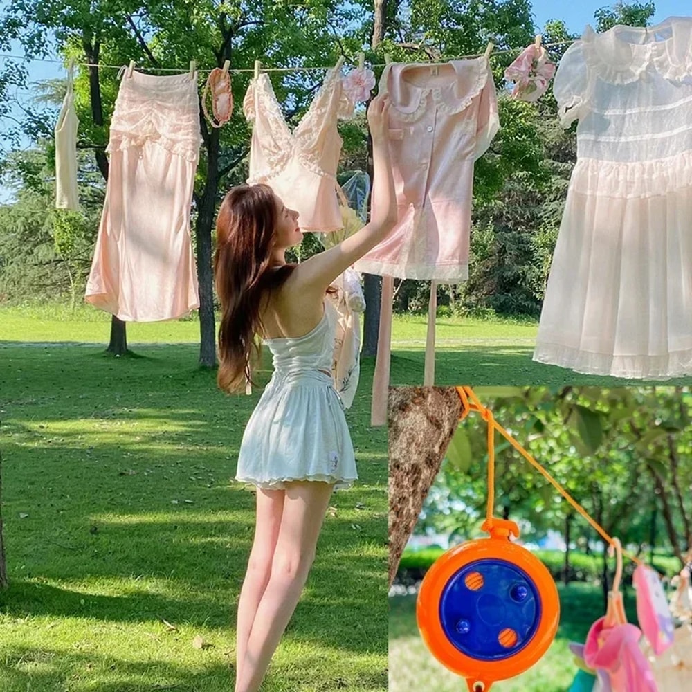 Portable Retractable Clothesline Windproof Anti Slip Laundry Drying Rope for Travel & Outdoor Use