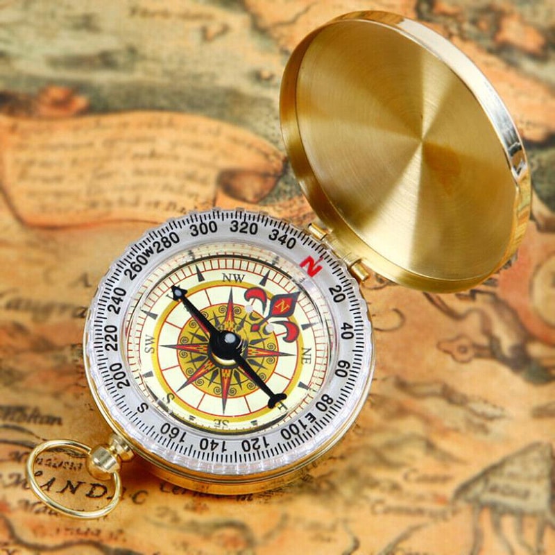 Vintage Pocket Watch Compass with Luminous Dial for Hiking & Outdoor Navigation
