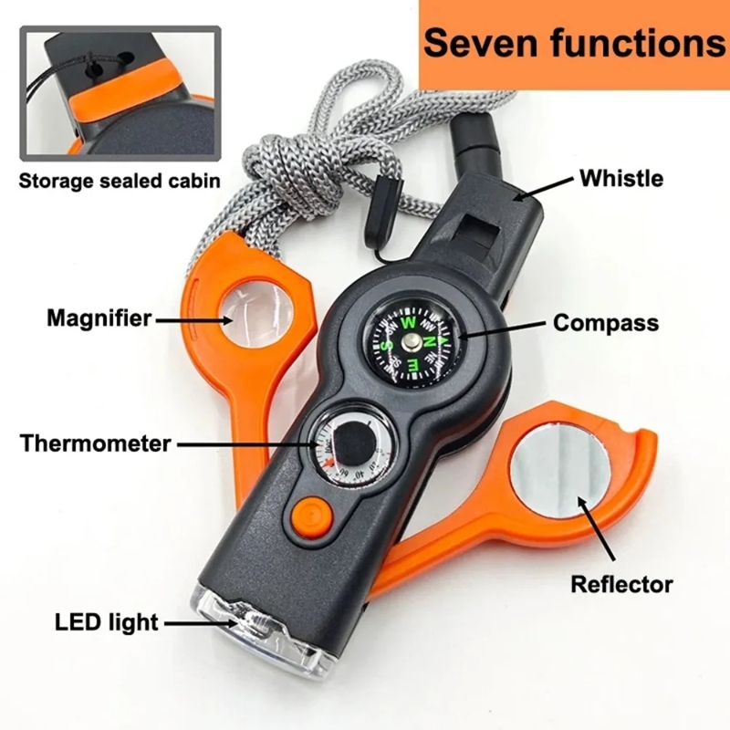 Survival Whistle With Compass Flashlight Thermometer For Outdoor Safety 3