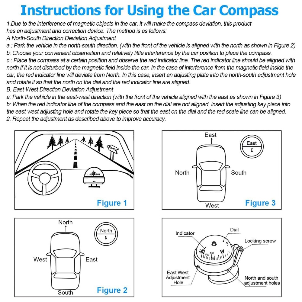 Adjustable Dashboard Car Compass for Accurate Vehicle and Marine Navigation