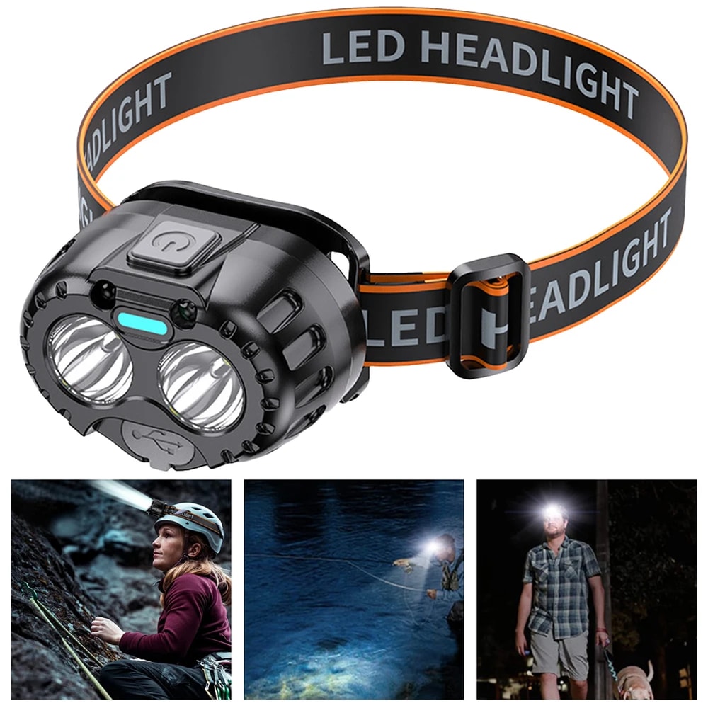 Rechargeable LED Headlamp with Gesture Control Waterproof Outdoor Headlight