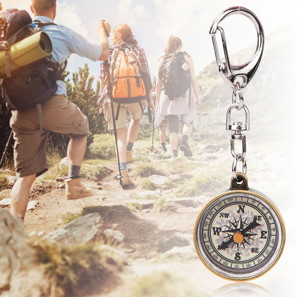 Vintage Zinc Alloy Compass Keychain Portable survival compass for Hiking Camping Navigation