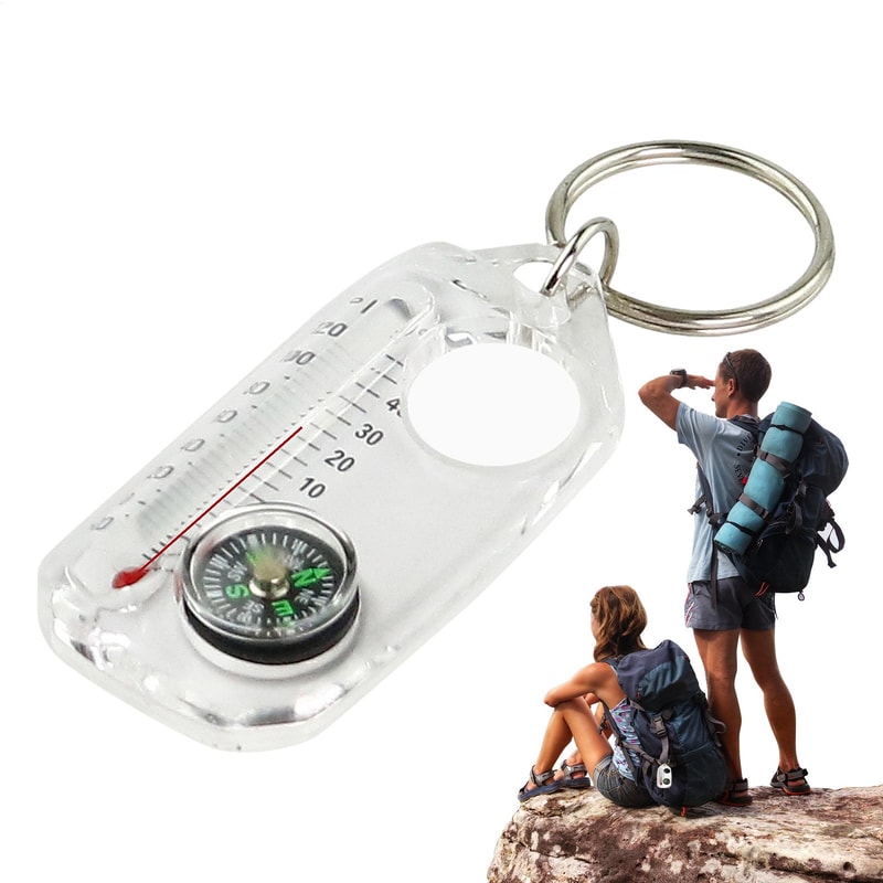 Mini Compass Keychain With Thermometer Portable Survival Keychain Tool For Camping Hiking 2