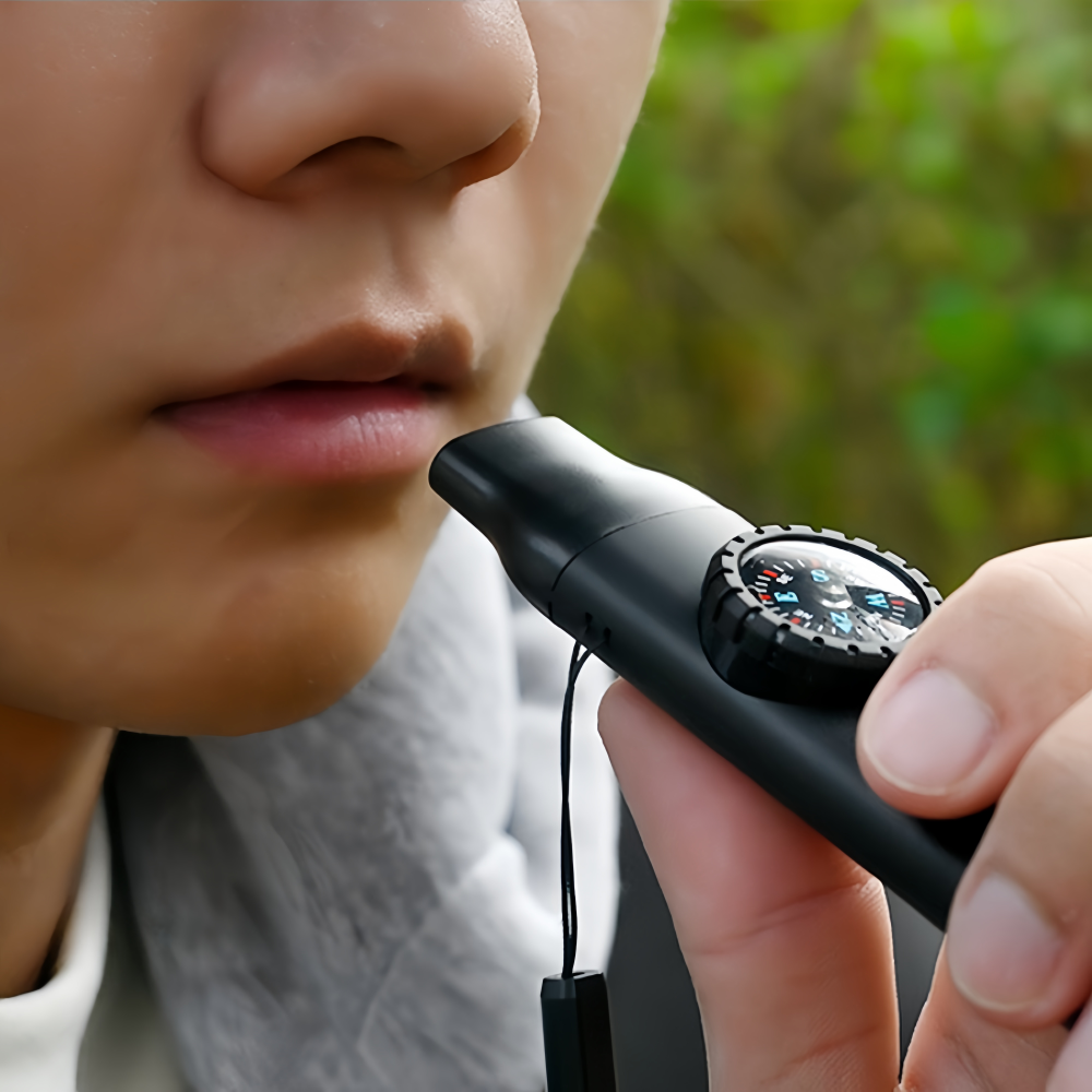 Survival Whistle with Compass Thermometer Flashlight for Hiking Emergency Kit