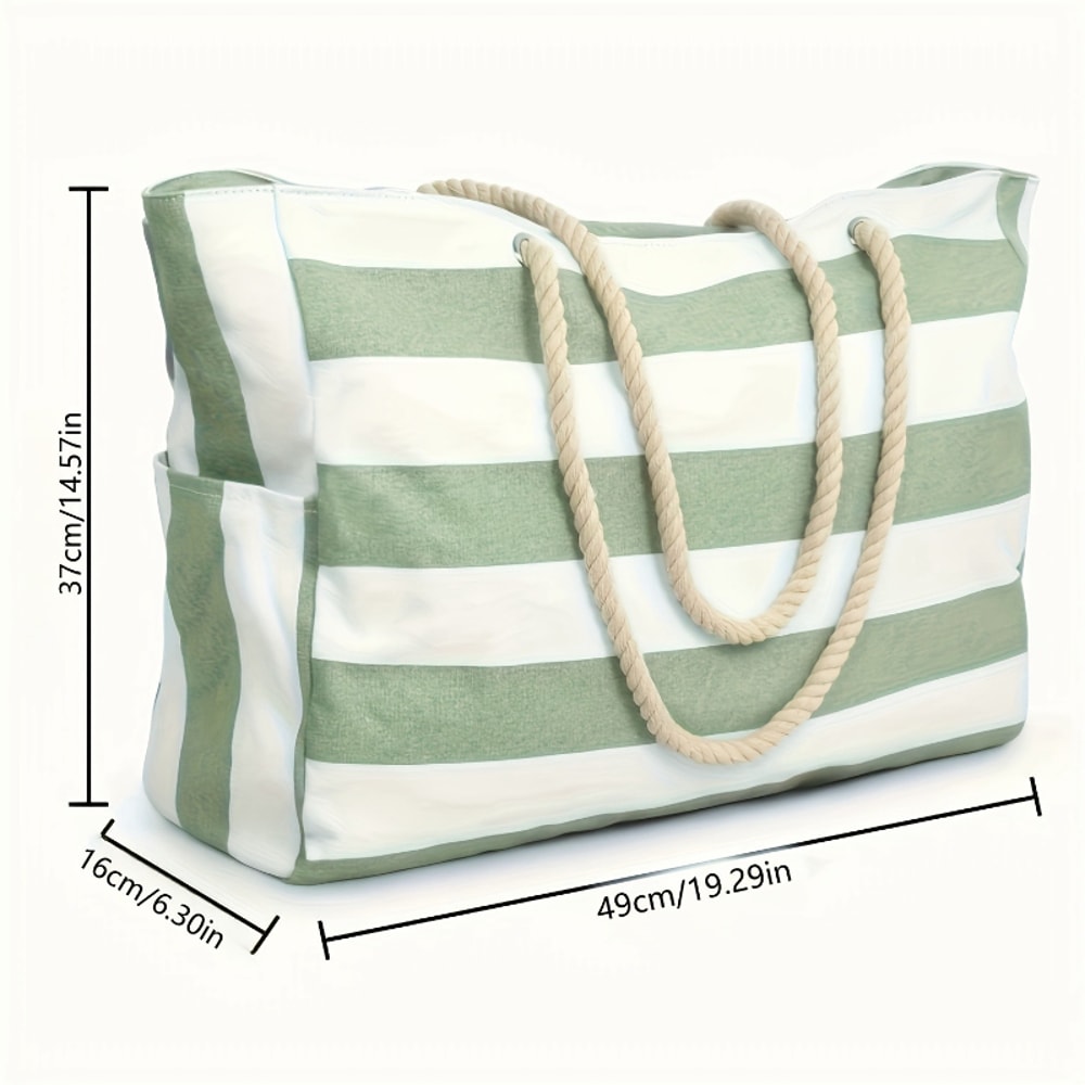 Striped Waterproof Beach Tote Bag Large Capacity Foldable Sandproof Shoulder Bag