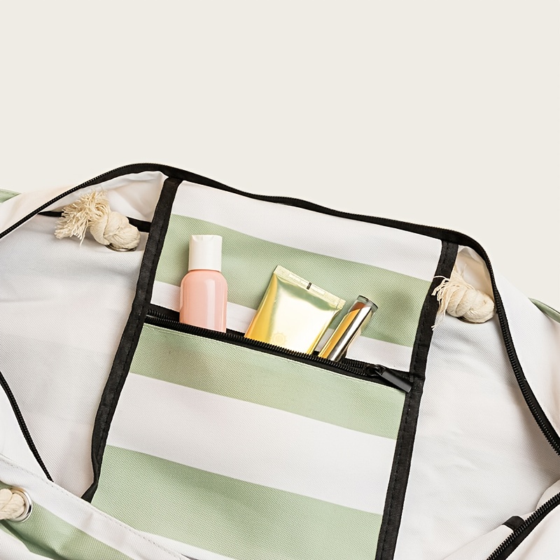 Striped Waterproof Beach Tote Bag Large Capacity Foldable Sandproof Shoulder Bag