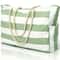Striped Waterproof Beach Tote Bag Large Capacity Foldable Sandproof Shoulder Bag