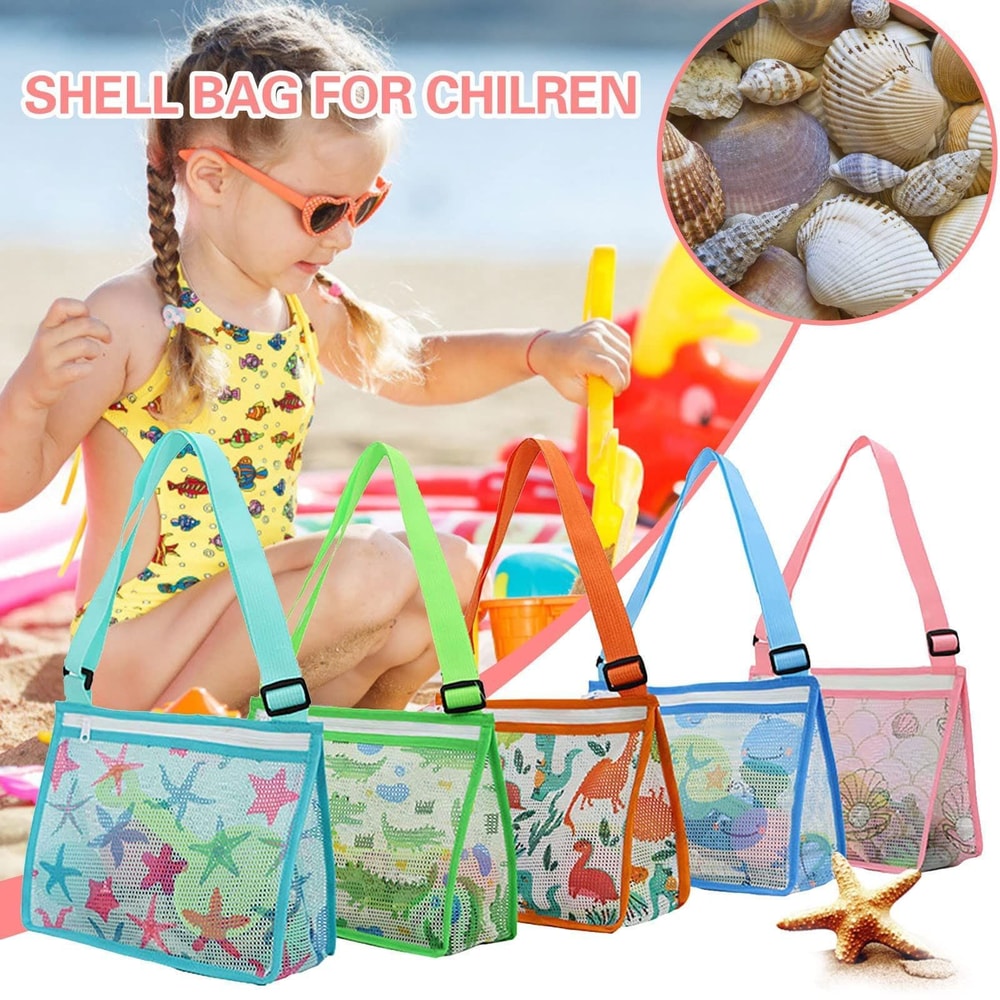 Kids Mesh Beach Bag For Shell Collecting Colorful Lightweight Beach Toy Storage Bag 2