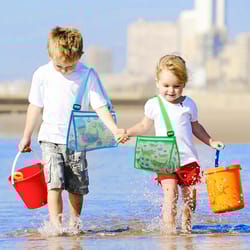 kids mesh beach bag for shell collecting colorful lightweight beach toy storage bag