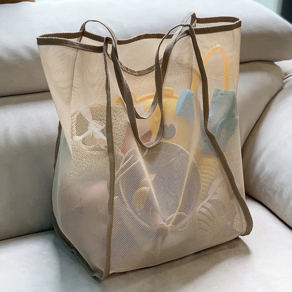 Lightweight Mesh Beach Bag Large Capacity Transparent Tote for Shopping Gym Travel