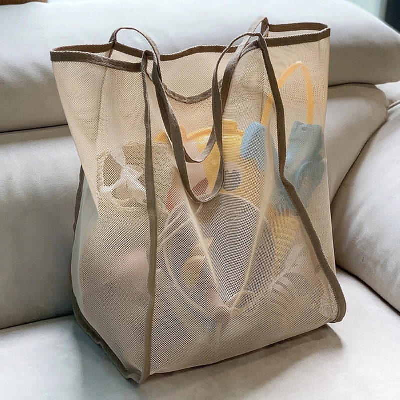 Lightweight Mesh Beach Bag Large Capacity Transparent Tote for Shopping Gym Travel