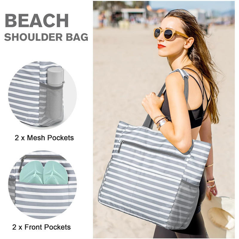 Large Capacity Waterproof Beach Tote Bag Foldable Sandproof Travel Organizer 2