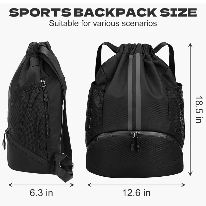 Waterproof Drawstring Gym Backpack With Wet Dry Compartment For Swimming Basketball Fitness 1
