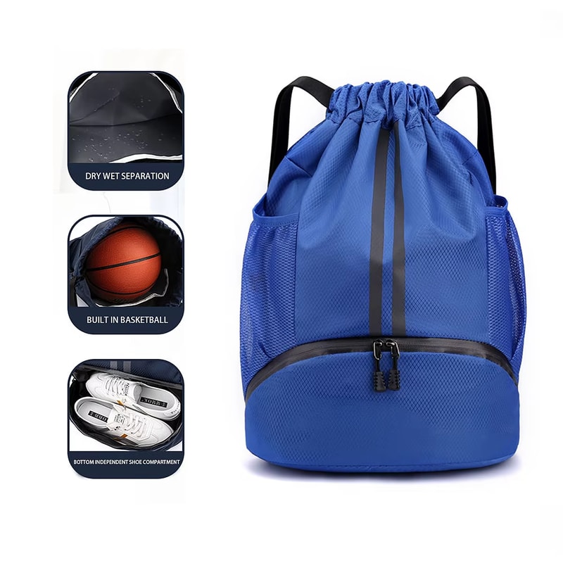 Waterproof Drawstring Gym Backpack With Wet Dry Compartment For Swimming Basketball Fitness 5