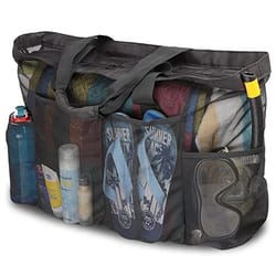 oversized mesh beach tote with zipper pocket large beach bag for travel and family vacations