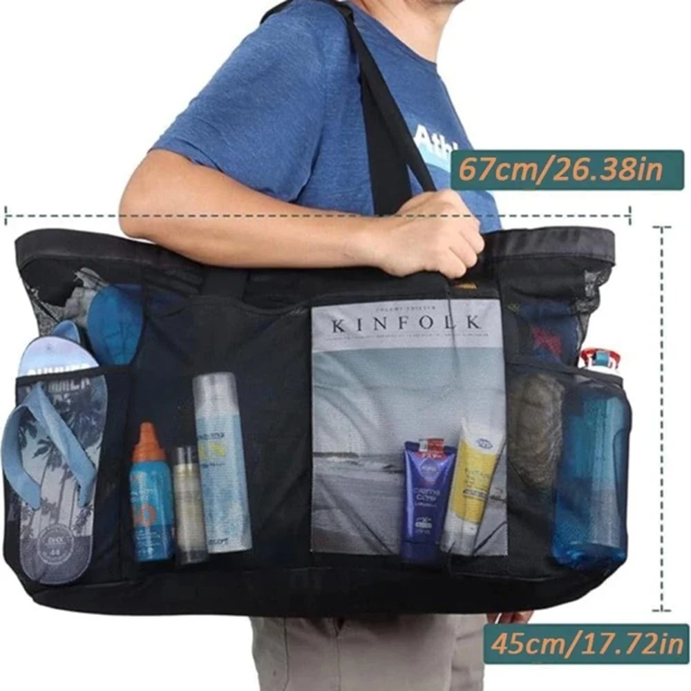 Oversized Mesh Beach Tote With Zipper Pocket Large Beach Bag For Travel And Family Vacations 1