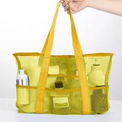 large capacity mesh beach bag with pockets durable sand-free organizer tote