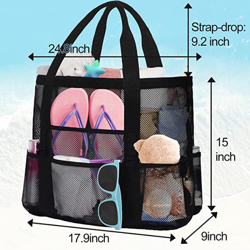 Large Capacity Mesh Beach Bag With Pockets Durable SandFree Organizer Tote 7