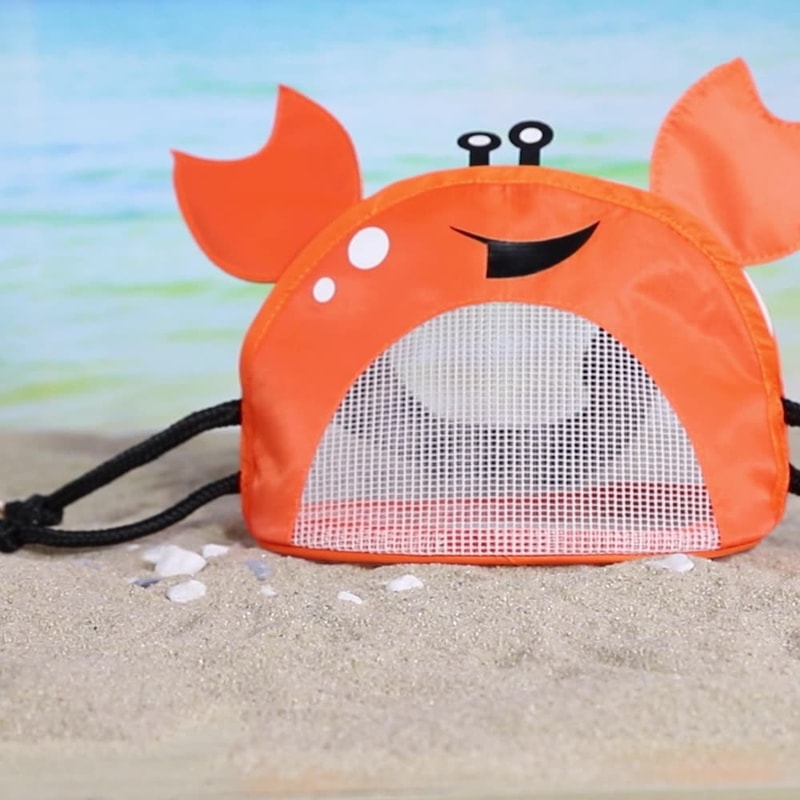 Crab Kids Beach Bag Mesh Shell Collecting Bag Crossbody Backpack For Toy Storage 0