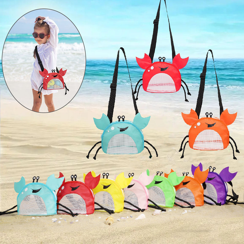 Crab Kids Beach Bag Mesh Shell Collecting Bag Crossbody Backpack For Toy Storage 1